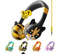 Cuffie per Bambini Kidrox Orecchie di Tigre - Volume Limitato 85dB, Cuffie per la Scuola, Archetto Regolabile, Cavo Antigroviglio, Design Simpatico, Cuffie Sovrauricolari per Bambini e Bambine (Black)