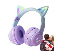 Cuffie per orecchie di gatto - Headless Kid Wireless per studiare, auricolari di colore sfumato con microfono e luce LED per la casa, scuola liberare il vostro felino interiore con notr