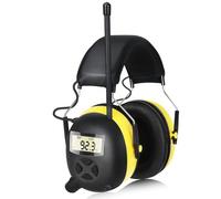 Cuffie radio AM/FM con display digitale, 30 dB AM FM, protezione dell'udito paraorecchie di sicurezza, protezione dell'udito per falciare, Nero-giallo, Large