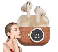 Cuffie senza fili - Auricolari sportivi blutooth V5.4 | Auricolari Intra-Ear in pelle retrò, auricolari multifunzione per la famiglia, gli amici e i colleghi, beige