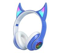 Cuffie senza fili sopra l'orecchio, cuffie wireless con orecchie di gatto del diavolo per studenti, leggere, sportive, con luci colorate per uomini e donne