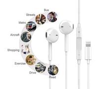 Cuffie stereo perfette per iPhone, auricolari con connettore Lightning certificati MFi con telecomando e microfono, cancellazione del rumore per un
