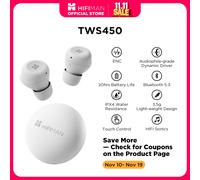 HiFiMAN TWS450 - Auricolari Hi-Fi Bluetooth in-ear con cancellazione del rumore ambientale con driver dinamico di grado audiofilo, Bluetooth 5.3 a bassa latenza, resistente all'acqua e al sudore,