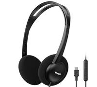 Cuffie stereo USB C cablate con microfono, controllo del volume, porta di condivisione e archetto regolabile pieghevoli, per adulti/adolescenti, per iPhone 16, Samsung, laptop, giochi, viaggi (1 nero)