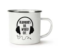 Cuffie Su Mondo Spento Rétro Smalto Tazza - Divertente Musica