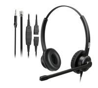 Cuffie telefoniche con microfono con cancellazione del rumore per telefono Cisco Duo Callcenter auricolare con connettore RJ e jack da 3,5 mm per telefoni fissi e telefoni cellulari, smartphone, PC