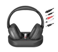 Cuffie TV Senza Fili per Anziani con Dock Trasmettitore, 2.4G RF & Bluetooth 5.3 Compatibili con Tutti i Televisori, Nessun Ritardo Audio, 50 Ore Autonomia, Plug and Play, Regalo per Genitori Anziani