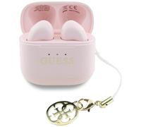 Cuffie TWS Guess con ciondolo logo classico effetto lucido, colore rosa.