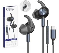 Cuffie USB C In Ear Tappi Auricolari Antiscivolo Microfono e Controllo Volume Cuffie con Filo per Samsung Galaxy S25 Ultra S24 A16 iPhone 16 15 iPad Pixel 9 8 per Sport Gaming Ufficio Musica Nero+Blu
