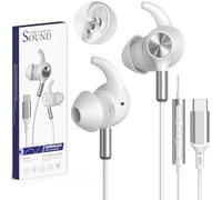 Cuffie USB C In Ear Tappi Auricolari Antiscivolo Microfono e Controllo Volume Cuffie con Filo per Samsung Galaxy S25 Ultra S24 A16 iPhone 16 15 iPad Pixel 9 8 per Sport Gaming Ufficio Musica Bianco