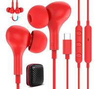 Cuffie USB C per Galaxy A55 A35 A17 5G Samsung A54 A34 A56 A36 A53 Magnetico Auricolari In Ear Tipo C con Cavo Microfono,Cuffie USB C Connettore per iPhone 17 16e 15 Pixel 10 9 8 Mi 15 iPad Mini,Rosso