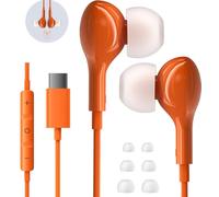 Cuffie USB C per iPhone 17 Pro Max 16 15 Pro Max iPad Air Pro 11/13 Auricolari Tipe C con Microfono In Ear Cuffie con Filo USB C per Samsung Galaxy S26 Ultra S25 S24 S22 A55 A17 A16 5G xiaomi Arancia