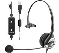 Cuffie USB con microfono a cancellazione di rumore e controlli audio, cuffie professionali per laptop, cuffie USB per casa, ufficio, call center, Skype, Zoom Webinar, chat chiare, super leggere
