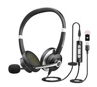 Cuffie USB con Microfono per Computer, Cuffie da Ufficio con Mute per PC, Adattatore Jack da 3.5 mm Tipo C con Cancellazione del Rumore del Microfono per Telefono, Teleconfe, Ms Teams, Skype, Zoom