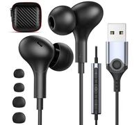Cuffie USB con microfono per laptop, 2,3 m, auricolari in-ear con | Auricolari in-ear con isolamento acustico con controllo del volume muto, bassi stereo, per Dell/HP/Acer/Chromebook/Desktop