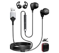 Cuffie USB PC cablate, auricolari cablati tipo A con microfono cavo 2,3 m PC Cuffie Stereo HiFi con funzione muta anti rumore in-ear cuffie gamer per Dell Laptop Nero