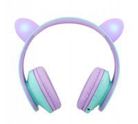 Cuffie wireless Bluetooth PowerLocus KIDS con gatto turchese e viola