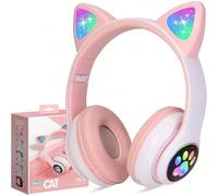 Cuffie wireless con luci LED a forma di orecchie di gatto, Bluetooth 5.4, limite di volume , cancellazione del rumore con microfono e scheda TF [Cuffie con orecchie di gatto]Queste graziose cuffie Blu