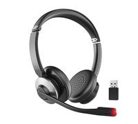 Cuffie wireless con microfono, cuffie Bluetooth V5.3, microfono AI con cancellazione del rumore e dongle USB, tempo di lavoro 26 ore e funzione mute, cuffie on-ear wireless per computer/telefono