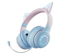 Cuffie wireless con orecchie di gatto, per bambini, cuffie wireless con orecchie di gatto, illuminazione RGB, cuffie pieghevoli con microfono e controllo del volume, cuffie over-ear stereo per ragazze