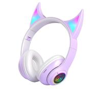 Cuffie wireless over-ear, auricolari senza fili con orecchie di gatto del diavolo, 7,68 x 7,09 pollici, leggere e colorate, ideali per studenti, giochi, musica, studio