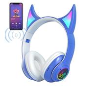 Cuffie wireless over-ear, auricolari senza fili con orecchie di gatto del diavolo, 7,68 x 7,09 pollici, leggere e colorate, ideali per studenti, giochi, musica, studio