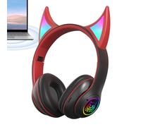 Cuffie wireless over-ear, auricolari senza fili con orecchie di gatto del diavolo, 7,68 x 7,09 pollici, leggere e colorate, ideali per studenti, giochi, musica, studio