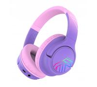 Cuffie wireless PowerLocus Bobo viola con LED e ingresso AUX per bambini.
