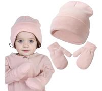 Cuffietta Neonato Cappello Invernale da Bambino Set Guanti per Bambini Cappellino Neonata Cappello Lavorato a Maglia Guanti Caldi Adatto per Bambini Maschi e Femmine per Stare al Caldo (Rosa)