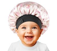 Cuffietta per neonati, cuffietta in morbido raso di seta per bambine e bambini, doppio strato e ampia fascia elastica, regolabile per bambini piccoli con capelli naturali e ricci (Beige)