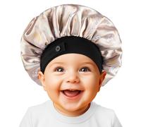 Cuffietta per neonati, cuffietta in morbido raso di seta per bambine e bambini, doppio strato e ampia fascia elastica, regolabile per bambini piccoli con capelli naturali e ricci (Champagne)