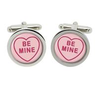 Cufflinks A Forma Di Cuore Con Scritta Be Mine In Scatola Di Cromo