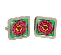 Cufflinks A Forma Di Kali Yantra In Scatola Di Cromo