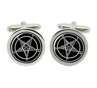 Cufflinks Con Pentagramma Satanico In Scatola Di Cromo