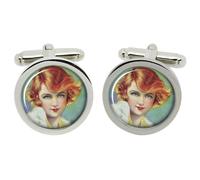Cufflinks Di Billie Burke, Attrice Del Cinema Muto In Scatola Di Cromo