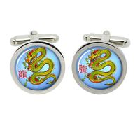 Cufflinks Drago Serpente Cinese In Scatola Di Cromo