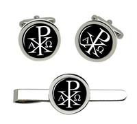 Cufflinks E Set Di Clip Per Cravatta Chi-Rho Alpha Omega