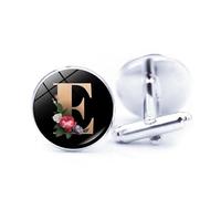 Cufflinks, Fashion Gold Flower A-Z Initial Letters Pattern Shirt Accessories Jewelry, Round Shirt Cuff Links for Father Husband Boyfriend Business Gift, Eine Größe, Vetro, Nessuna pietra preziosa