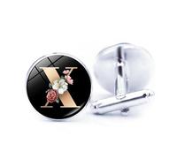 Cufflinks, Fashion Gold Flower A-Z Initial Letters Pattern Shirt Accessories Jewelry, Round Shirt Cuff Links for Father Husband Boyfriend Business Gift, Eine Größe, Vetro, Nessuna pietra preziosa