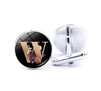 Cufflinks, Fashion Gold Flower A-Z Initial Letters Pattern Shirt Accessories Jewelry, Round Shirt Cuff Links for Father Husband Boyfriend Business Gift, Eine Größe, Vetro, Nessuna pietra preziosa
