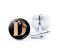 Cufflinks, Fashion Gold Flower A-Z Initial Letters Pattern Shirt Accessories Jewelry, Round Shirt Cuff Links for Father Husband Boyfriend Business Gift, Eine Größe, Vetro, Nessuna pietra preziosa