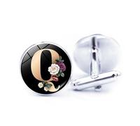 Cufflinks, Fashion Gold Flower A-Z Initial Letters Pattern Shirt Accessories Jewelry, Round Shirt Cuff Links for Father Husband Boyfriend Business Gift, Eine Größe, Vetro, Nessuna pietra preziosa