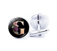 Cufflinks, Fashion Gold Flower A-Z Initial Letters Pattern Shirt Accessories Jewelry, Round Shirt Cuff Links for Father Husband Boyfriend Business Gift, Eine Größe, Vetro, Nessuna pietra preziosa