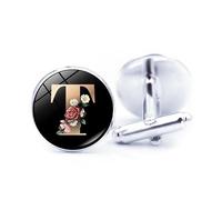 Cufflinks, Fashion Gold Flower A-Z Initial Letters Pattern Shirt Accessories Jewelry, Round Shirt Cuff Links for Father Husband Boyfriend Business Gift, Eine Größe, Vetro, Nessuna pietra preziosa