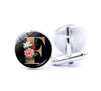 Cufflinks, Fashion Gold Flower A-Z Initial Letters Pattern Shirt Accessories Jewelry, Round Shirt Cuff Links for Father Husband Boyfriend Business Gift, Eine Größe, Vetro, Nessuna pietra preziosa
