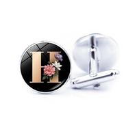 Cufflinks, Fashion Gold Flower A-Z Initial Letters Pattern Shirt Accessories Jewelry, Round Shirt Cuff Links for Father Husband Boyfriend Business Gift, Eine Größe, Vetro, Nessuna pietra preziosa