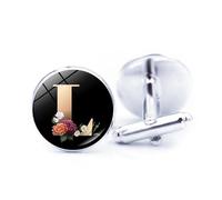 Cufflinks, Fashion Gold Flower A-Z Initial Letters Pattern Shirt Accessories Jewelry, Round Shirt Cuff Links for Father Husband Boyfriend Business Gift, Eine Größe, Vetro, Nessuna pietra preziosa