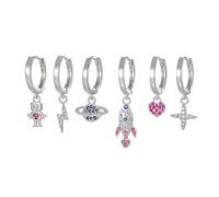 Cuffo dell’orecchio cartilagine di 5 pezzi - cuore, Robot, fulmine, pianeta e design di razzi - orecchini in ottone rivestiti di Zirconia per perforazioni Multiple, oro 6,5 g