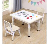 CuFun Set di tavolo e 2 sedie per bambini, altezza regolabile, tavolo e sedia per bambini dai 3 agli 8 anni, 80 cm di lunghezza x 50 cm di larghezza, gambe antiscivolo, tavolo attività per bambini