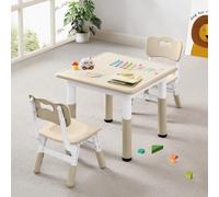 CuFun Set di tavolo e 2 sedie per bambini, altezza regolabile, tavolo e sedia per bambini dai 3 agli 8 anni, 50 x 50 cm (lunghezza x larghezza), gambe antiscivolo, tavolo da gioco per bambini per